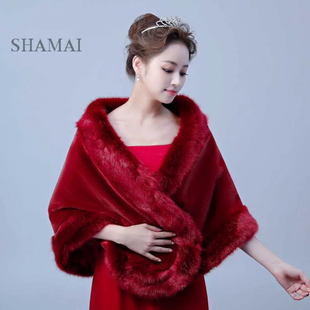 SHAMAI Dark Red Faux Fur Winter Bridal Wraps Warm Fur Boleros Bridal Cape Evening Coat New Style Wedding bridesmaids wrap
SHAMAI Dark Red Faux Fur Winter Bridal Wraps Warm Fur Boleros Bridal Cape Evening Coat New Style Wedding bridesmaids wrap