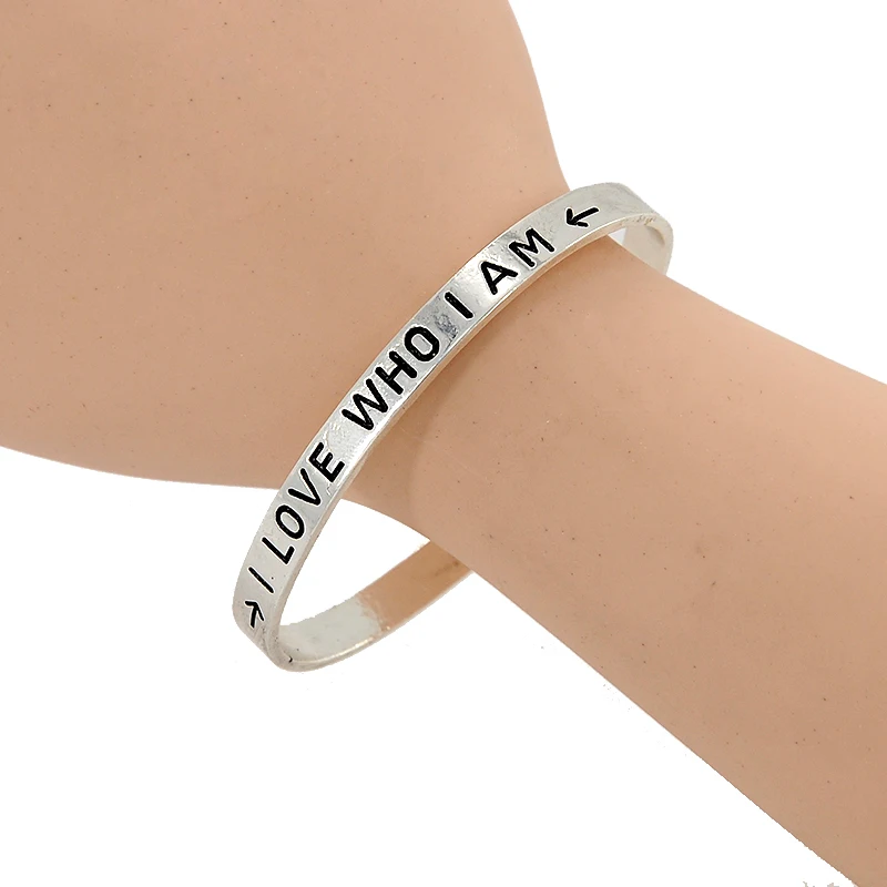 New Arrive Adjustable Arrow Pulsera Open Round Cuff Bangles Silver color Carving Letter I Am Who I Am Bangles For Men Women
New Arrive Adjustable Arrow Pulsera Open Round Cuff Bangles Silver color Carving Letter I Am Who I Am Bangles For Men Women