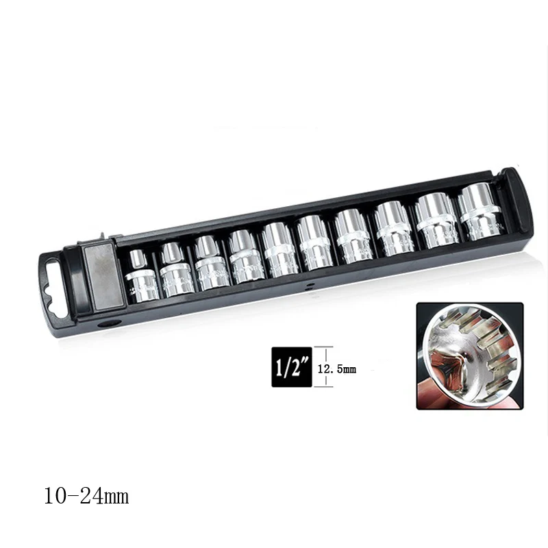 10 Pcs/set 1/2" 10-24mm Universal 12 Tooth Socket Wrench Head Inner Hexagon Spanner Allen Head Auto Repair Tools
10 Pcs/set 1/2" 10-24mm Universal 12 Tooth Socket Wrench Head Inner Hexagon Spanner Allen Head Auto Repair Tools