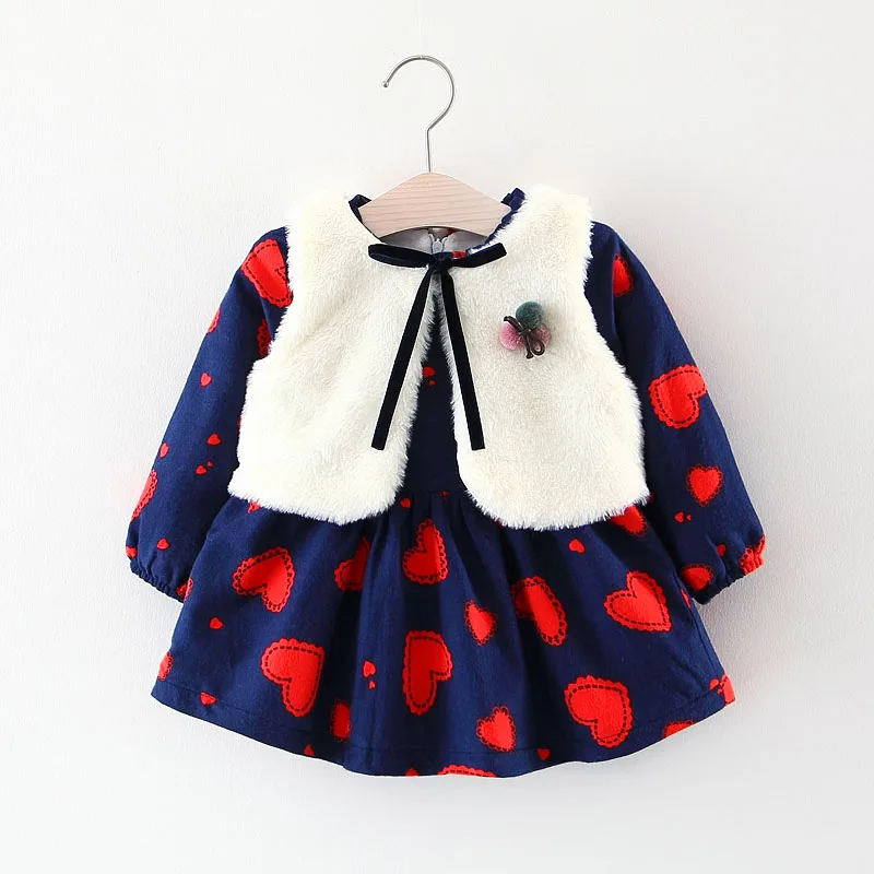 2018 New Autumn Winter Kids Baby Girl Clothes Long Sleeve Heart Print Girls Dress Fur Vest 2PCS Princess Warm Clothing Set
2018 New Autumn Winter Kids Baby Girl Clothes Long Sleeve Heart Print Girls Dress Fur Vest 2PCS Princess Warm Clothing Set