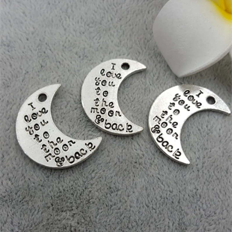 5pcs High Quality Antique Silver Moon Shaped Print Letters I Love You To The Back Charm Pendants For Necklace Bracelet | Украшения и