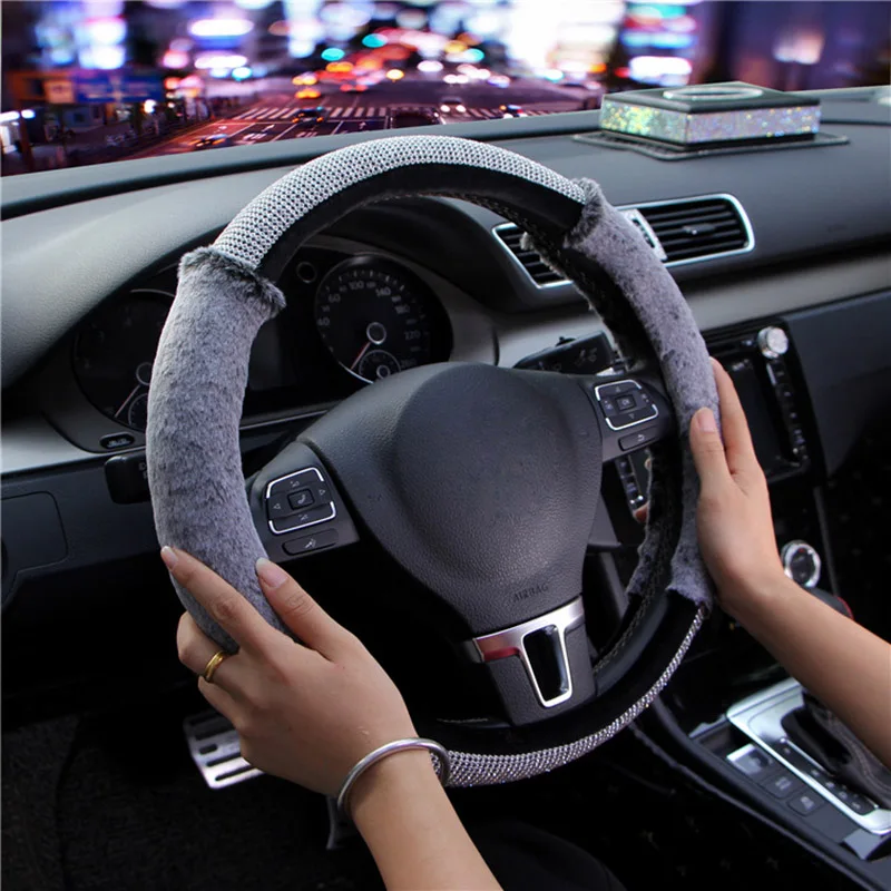 Plush Car Steering Wheel Cover Lady Crystal Girls Fur Steering-Wheel Covers Case Universal Size 38cm Auto Interior Accessories
Plush Car Steering Wheel Cover Lady Crystal Girls Fur Steering-Wheel Covers Case Universal Size 38cm Auto Interior Accessories