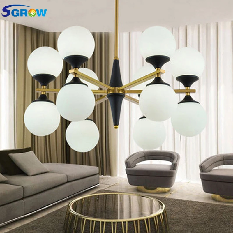 SGROW 12 Heads Glass Ball Lampshade Chandeliers for Living Room Dinning Room Bedroom Besides Indoor Lighting Art Hanging Lampara 
SGROW 12 Heads Glass Ball Lampshade Chandeliers for Living Room Dinning Room Bedroom Besides Indoor Lighting Art Hanging Lampara