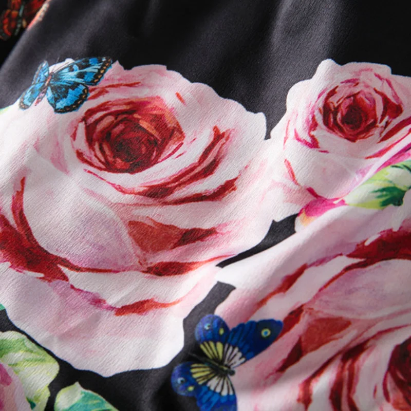 New Arrival Flower Print Black Dress Fashion Pleated Sheath Short Sleeve Dresses H8268
New Arrival Flower Print Black Dress Fashion Pleated Sheath Short Sleeve Dresses H8268