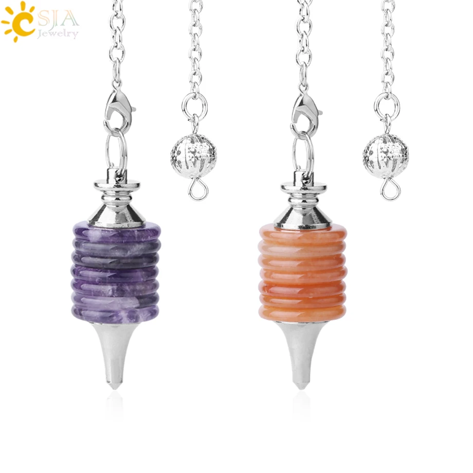 CSJA Natural Stones Pendulum for Dowsing Divination Round Slab Healing Purple Crystal Tiger Eye Cylindrical Amulet Pendants F907
CSJA Natural Stones Pendulum for Dowsing Divination Round Slab Healing Purple Crystal Tiger Eye Cylindrical Amulet Pendants F907