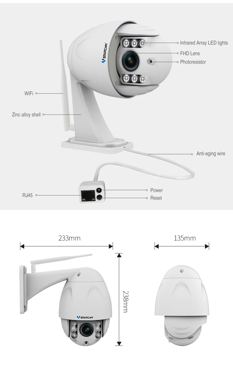 VStarcam C34S-X4 PTZ Dome IP Camera Wifi Outdoor 1080P 2.0MP, HD 4X Zoom 3.3-12mm Len, Security Video Network Surveillance
VStarcam C34S-X4 PTZ Dome IP Camera Wifi Outdoor 1080P 2.0MP, HD 4X Zoom 3.3-12mm Len, Security Video Network Surveillance
