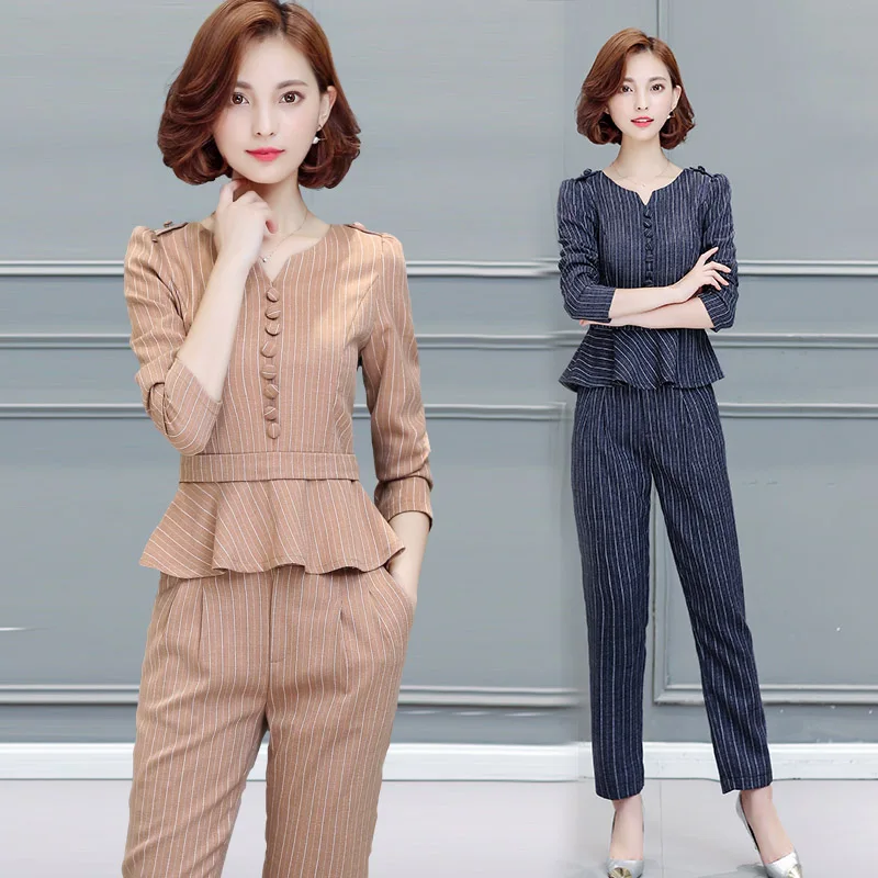 Spring and Autumn Fashion Set Women's Long Sleeve New Professional OL Pencil Pants Vertical Stripe Two-piece New Products
Spring and Autumn Fashion Set Women's Long Sleeve New Professional OL Pencil Pants Vertical Stripe Two-piece New Products