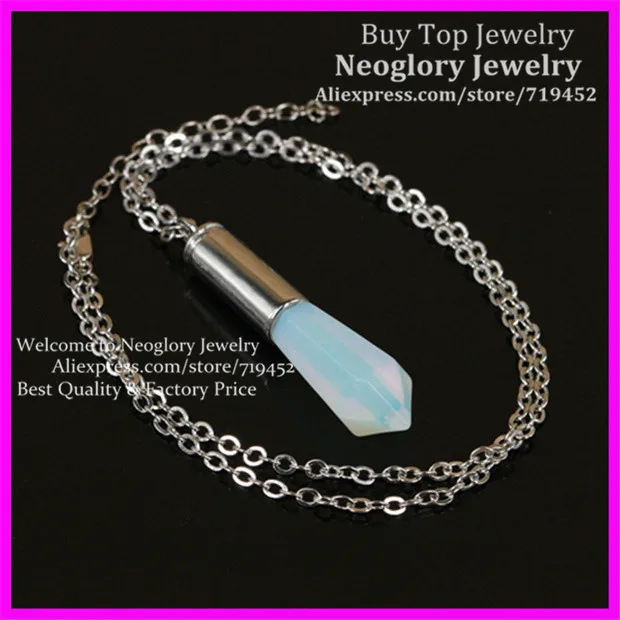 

10PCS Silver Plated Nature Opal Moonstone Stone Point Pendant Gems Druzy Quartz Pendant Bullet Pendant Pendulum Necklace