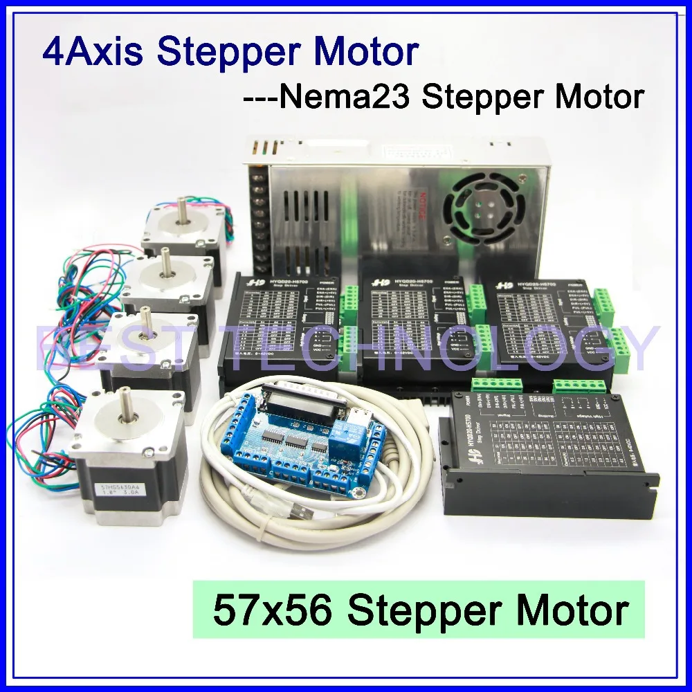 4Axis CNC stepper motor kit 4PCS Nema23 57x56mm stepper motor + stepping Motor Driver 4A,42V + power supply + breakout board
4Axis CNC stepper motor kit 4PCS Nema23 57x56mm stepper motor + stepping Motor Driver 4A,42V + power supply + breakout board