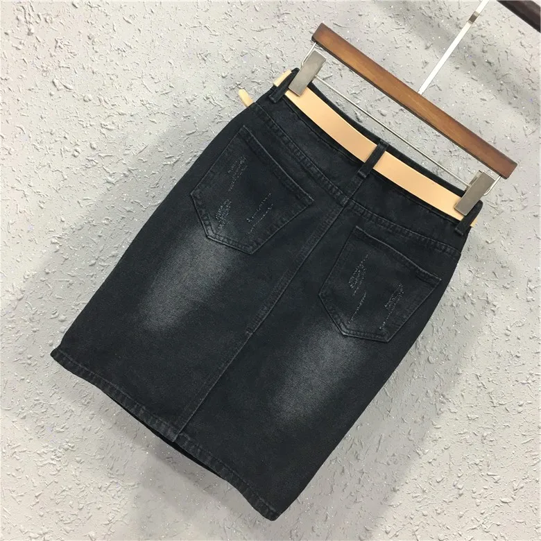 Denim skirt female 2019 spring and summer black tide plus size hole temperament elegant high waist skirt H296
Denim skirt female 2019 spring and summer black tide plus size hole temperament elegant high waist skirt H296