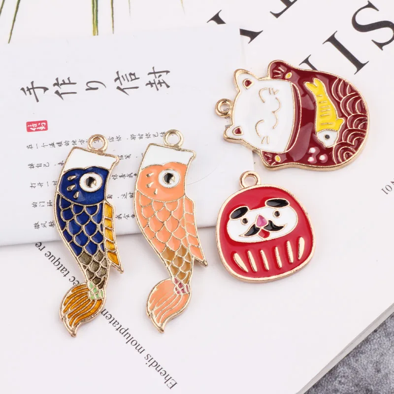

10PCS Fashion Lucky Cats Carp Pendant Cat Fish Enamel Charms Fit DIY Earrings Accessories Charms Jewelry Making Finding FX068