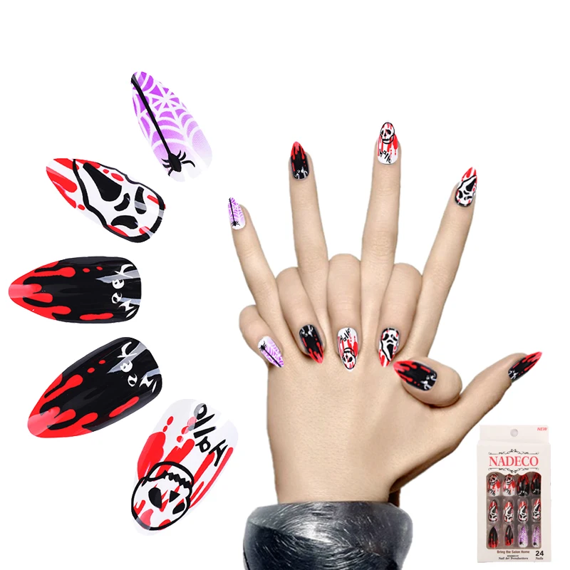 Halloween personality Red Stiletto False Nail Stickers Easy tear Press on Fingernail Hign quality 24pcs
Halloween personality Red Stiletto False Nail Stickers Easy tear Press on Fingernail Hign quality 24pcs
