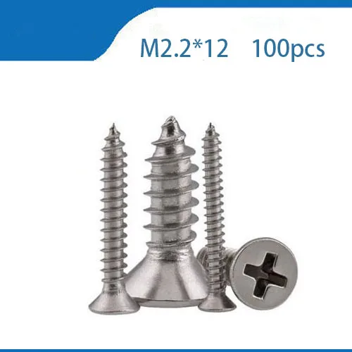Free shipping 100pcs M2.2x12 mm 304 Stainless Steel flat head cross Countersunk head self tapping screwstainless bolts,nails
Free shipping 100pcs M2.2x12 mm 304 Stainless Steel flat head cross Countersunk head self tapping screwstainless bolts,nails