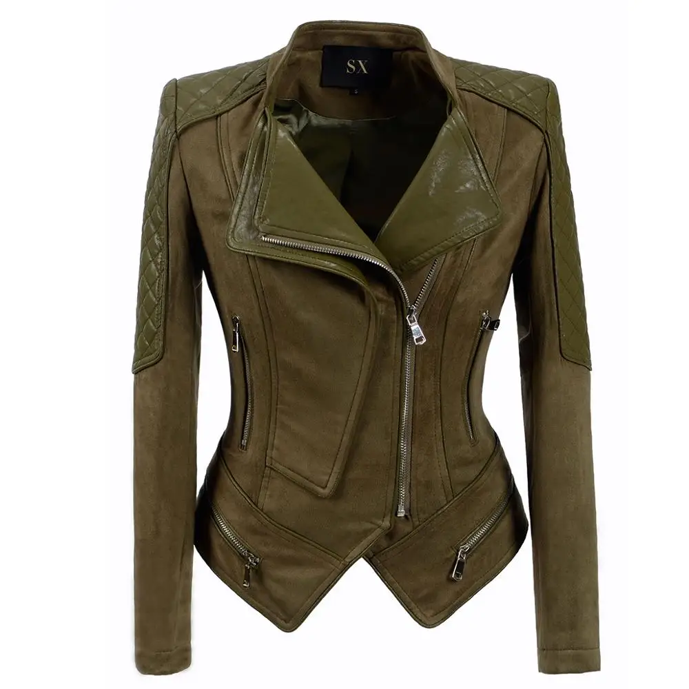 SX 2019 New Women Suede Spliced PU Faux Leather Jackets Lady Autumn Winter Army green Zippers outerwear
SX 2019 New Women Suede Spliced PU Faux Leather Jackets Lady Autumn Winter Army green Zippers outerwear
