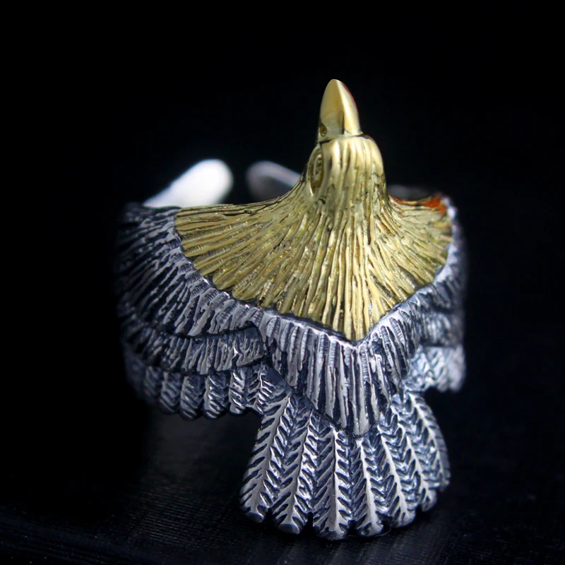 ZABRA Настоящее однотонное 925 пробы Серебряное кольцо с орлом золотого цвета для