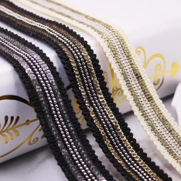 20Yards Gold Beaded Chain Lace Pearl Trims Vintage Fabric Silver Paillette Sequin Chemical Lace Wedding Dress Dentelle Appliques
20Yards Gold Beaded Chain Lace Pearl Trims Vintage Fabric Silver Paillette Sequin Chemical Lace Wedding Dress Dentelle Appliques