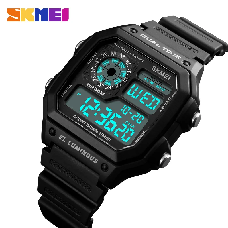

SKMEI Fashion Outdoor Sport Watch Men PU Strap Multifunction Waterproof Watches Alarm Male Digital Watch reloj hombre 1299