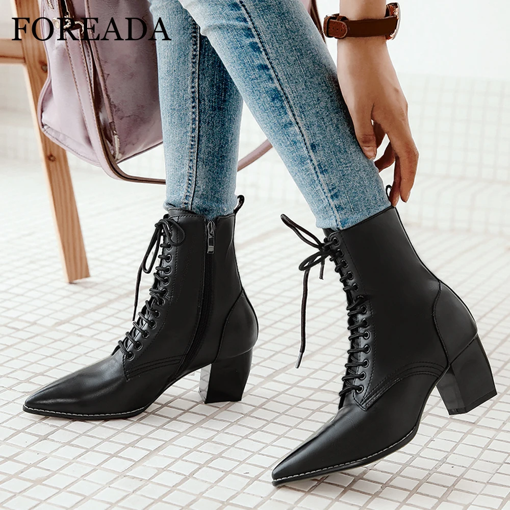 FOREADA Women Natural Leather Boots Pointed Toe High Heel Boots Zipper Fashion Lace Up Motorcyce Boots Female Footwear Brown
FOREADA Women Natural Leather Boots Pointed Toe High Heel Boots Zipper Fashion Lace Up Motorcyce Boots Female Footwear Brown