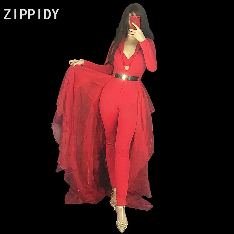 Fashion Long Sleeves Red Jumpsuit Women Clothes Dance Bodysuit Bra Mesh Tail Outfit Nightclub Stage Show Outfit
Fashion Long Sleeves Red Jumpsuit Women Clothes Dance Bodysuit Bra Mesh Tail Outfit Nightclub Stage Show Outfit