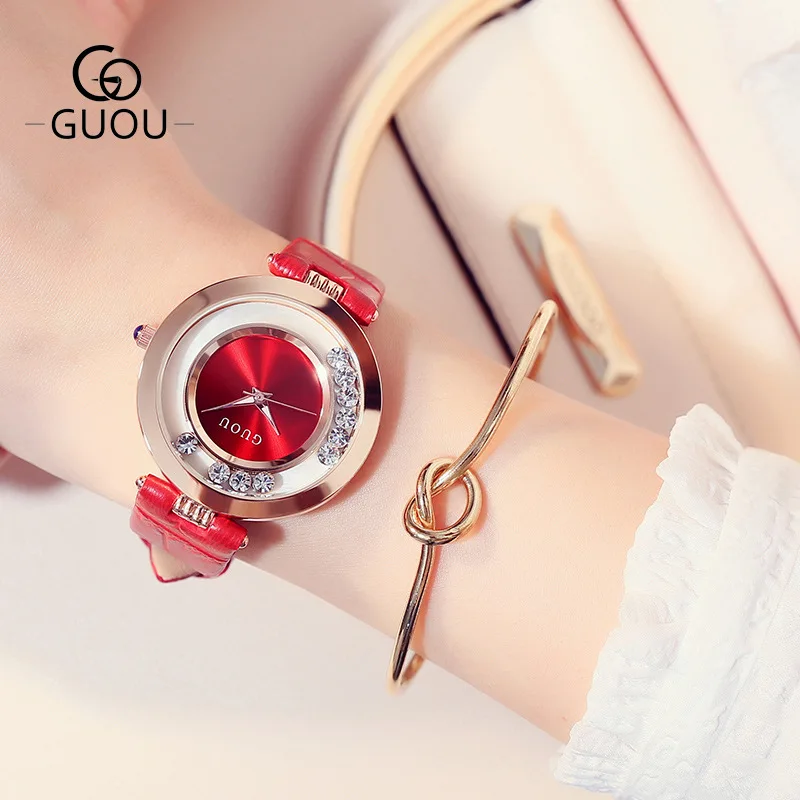 

GUOU 2021 New Stylish Women Watch Ladies Luxury Brand Stainless Steel Watchband Rose Gold Dial Quartz Clock zegarek damski