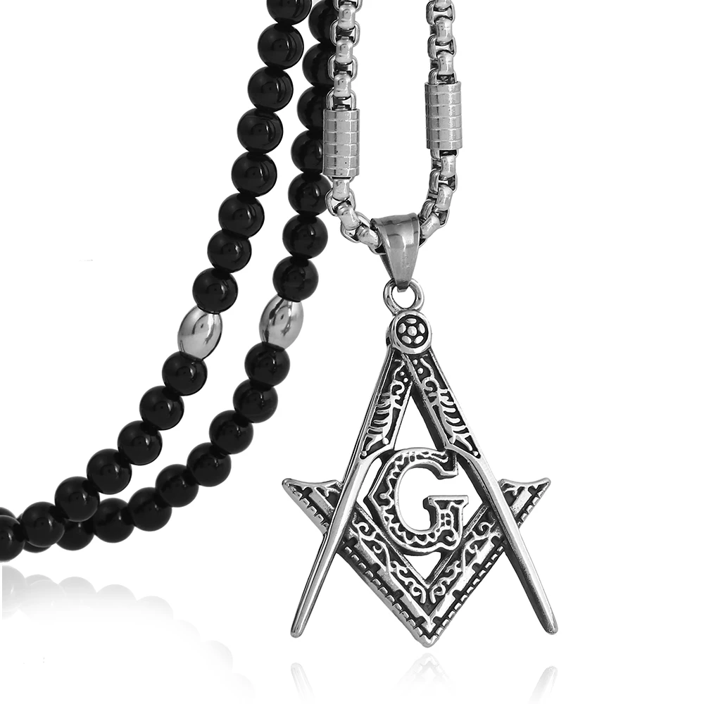 Punk 316L Stainless Steel Masonic Symbol Pendant Necklace with Black Natural Stone Chain 26" for Men Jewelry
Punk 316L Stainless Steel Masonic Symbol Pendant Necklace with Black Natural Stone Chain 26" for Men Jewelry