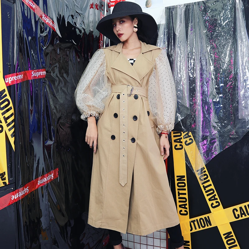 Autumn Patchwork Long Coat Women Sashes With Mesh Lantern Sleeve Windbreaker Trench Double Breasted Slim Vintage Clothing
Autumn Patchwork Long Coat Women Sashes With Mesh Lantern Sleeve Windbreaker Trench Double Breasted Slim Vintage Clothing