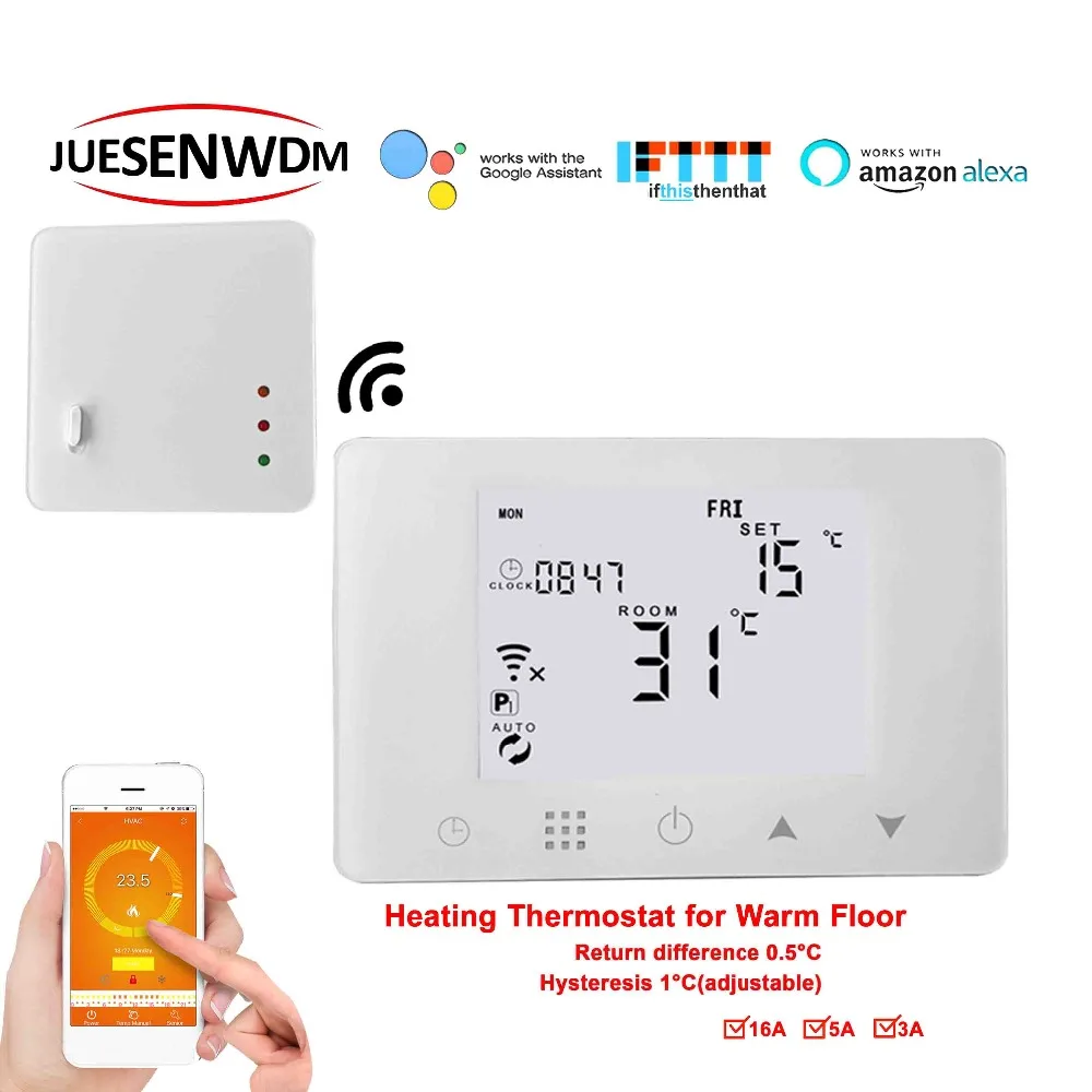 TUYA APP WIFI&RF Wireless Floor Heating Thermostat Sensor for Heating System 16A/5A/3A Optional
TUYA APP WIFI&RF Wireless Floor Heating Thermostat Sensor for Heating System 16A/5A/3A Optional