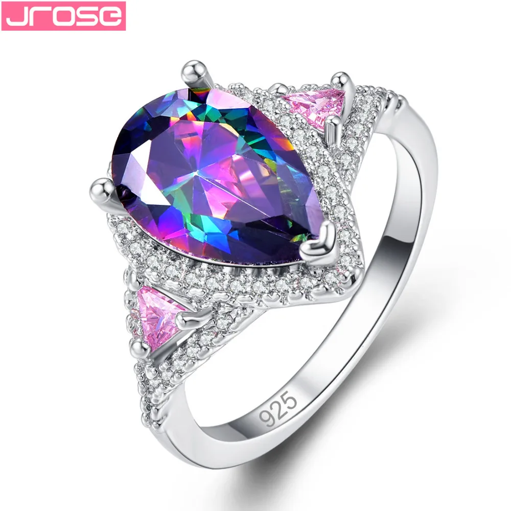 JROSE Wholesale Waterdrop Style Fashion Rainbow Pink White CZ Silver Ring Size 6 7 8 9 For Wedding Women Jewelry Best Gifts
JROSE Wholesale Waterdrop Style Fashion Rainbow Pink White CZ Silver Ring Size 6 7 8 9 For Wedding Women Jewelry Best Gifts