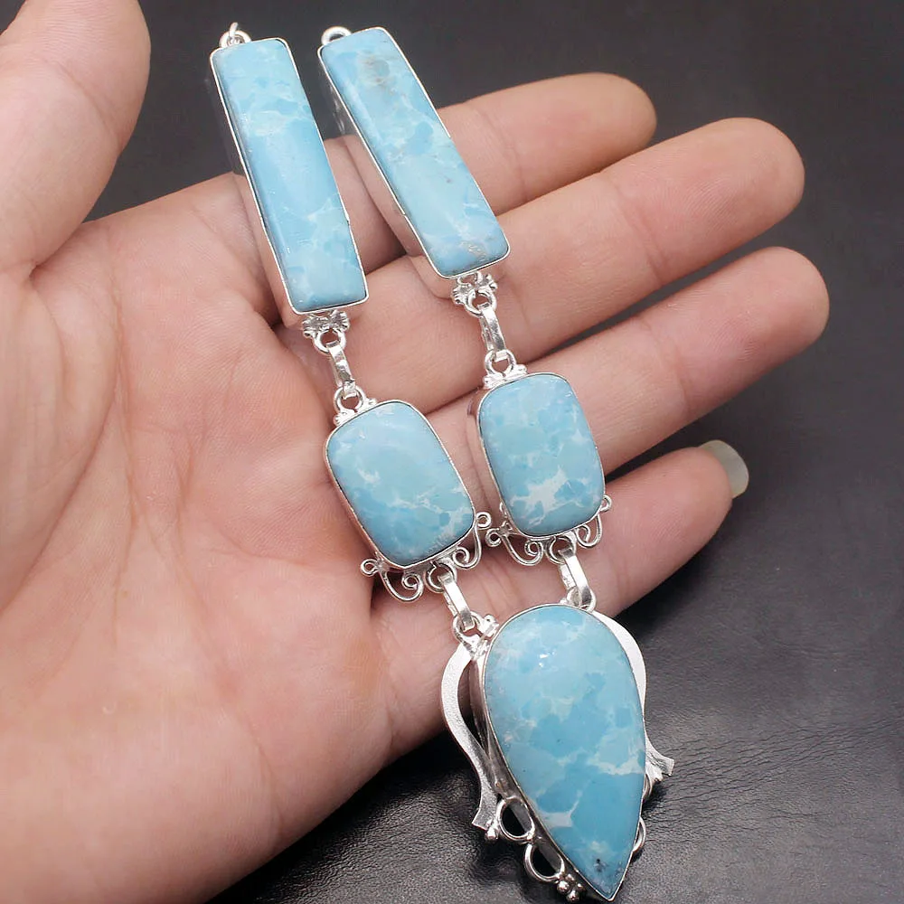 Gorgeous Unique Natural BlueJasper 925 Sterling Silver Color Pendant Necklace Women Charm Jewelry 20 Inch H167
Gorgeous Unique Natural BlueJasper 925 Sterling Silver Color Pendant Necklace Women Charm Jewelry 20 Inch H167