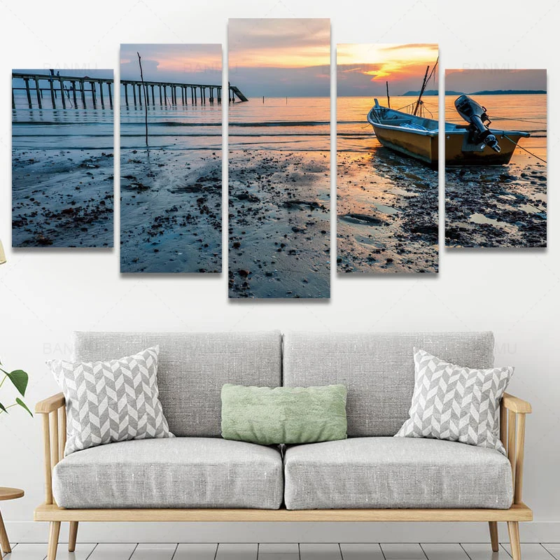 5 Pieces Sunset Beach Print Pictures Canvas Painting HD Module Wall Art Poster For Living Room Home Decor Boat Picture
5 Pieces Sunset Beach Print Pictures Canvas Painting HD Module Wall Art Poster For Living Room Home Decor Boat Picture