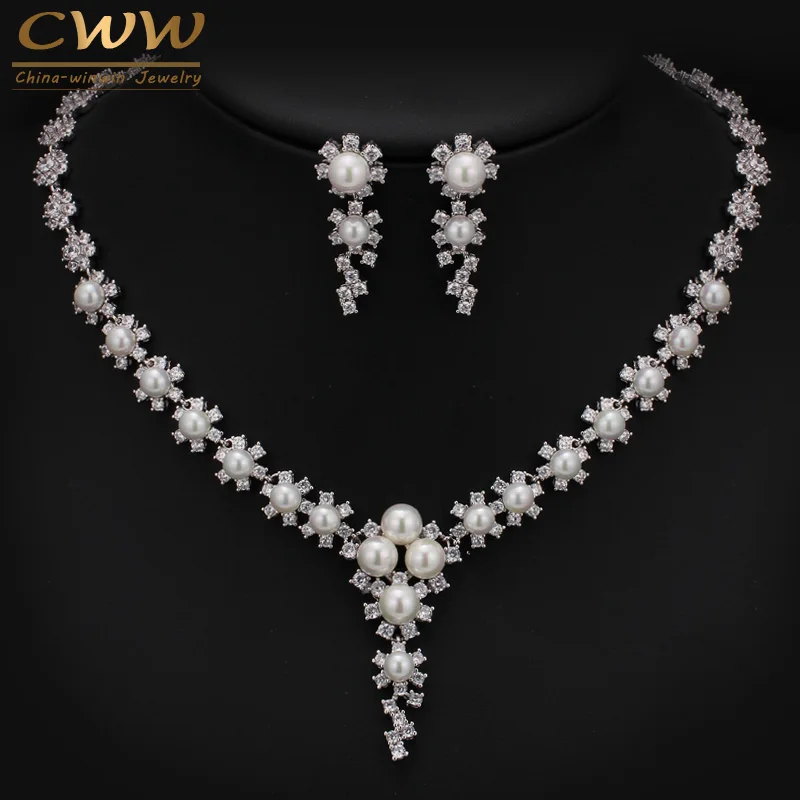 CWWZircons High Quality Round CZ Stones Setting Large Pearl Dorp Earrings And Necklace Jewelry Sets For Wedding T249
CWWZircons High Quality Round CZ Stones Setting Large Pearl Dorp Earrings And Necklace Jewelry Sets For Wedding T249