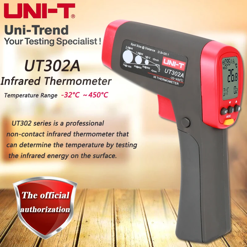 Ручной инфракрасный термометр UNI-T UT302A, Бесконтактный промышленный электронный термометр с двойной подсветкой,-32 ~ 450 градусов, ЖК-дисплей
Ручной инфракрасный термометр UNI-T UT302A, Бесконтактный промышленный электронный термометр с двойной подсветкой,-32 ~ 450 градусов, ЖК-дисплей