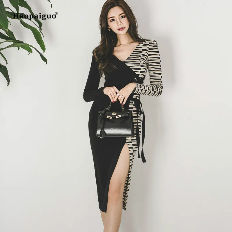 Plus Size Patchwork Pencil Dress 2019 Spring Women Black Striped Long Sleeve V-neck Casual Midi Dress Office Club Dresses Elbise
Plus Size Patchwork Pencil Dress 2019 Spring Women Black Striped Long Sleeve V-neck Casual Midi Dress Office Club Dresses Elbise