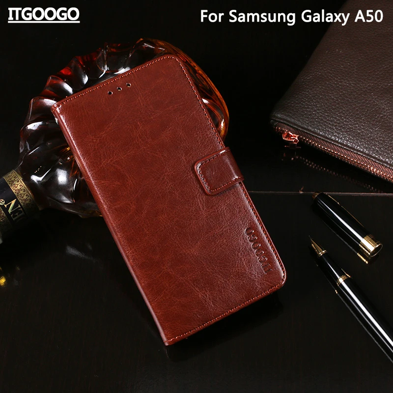 Фото Роскошный кожаный чехол с откидной крышкой для samsung Galaxy A50 кейс - купить