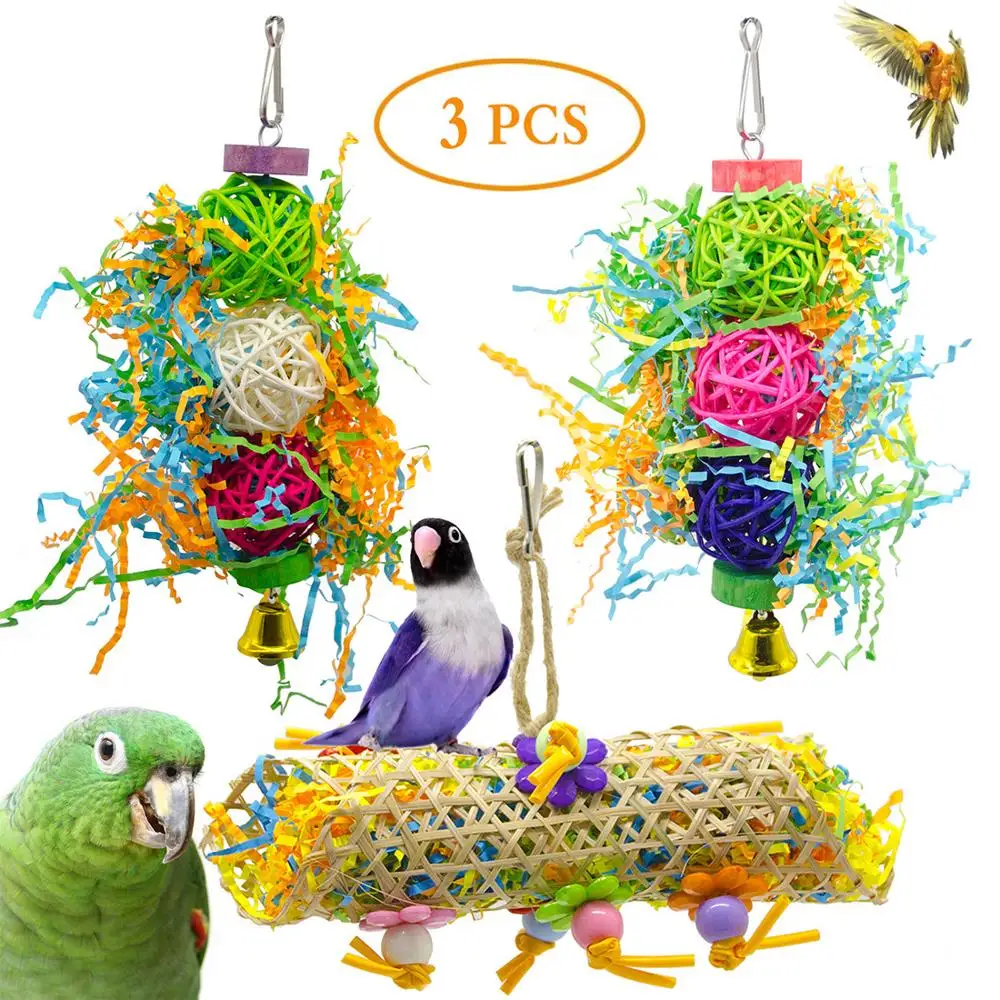 3Pcs Parrot Biting Toy Brushed Rattan Ball String Pull Made in Papper Colorful Egg Roll Bird's Love
3Pcs Parrot Biting Toy Brushed Rattan Ball String Pull Made in Papper Colorful Egg Roll Bird's Love