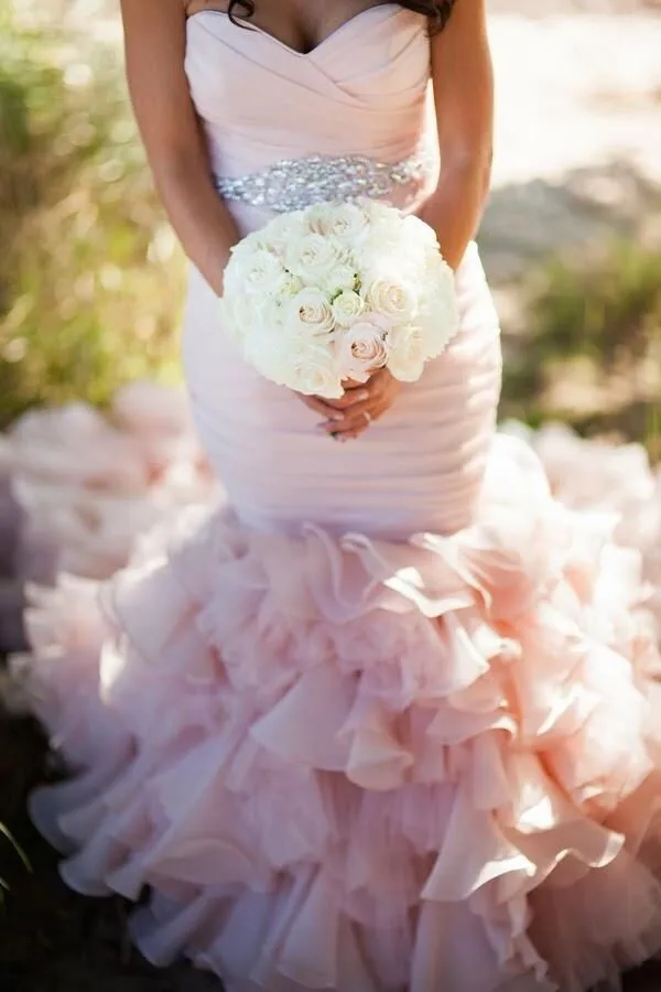 Luxury Ruffle Light Pink Wedding Dresses Custom Mermaid Organza Beaded Sweetheart Princess Bridal Gowns Vestido De Noiva
Luxury Ruffle Light Pink Wedding Dresses Custom Mermaid Organza Beaded Sweetheart Princess Bridal Gowns Vestido De Noiva