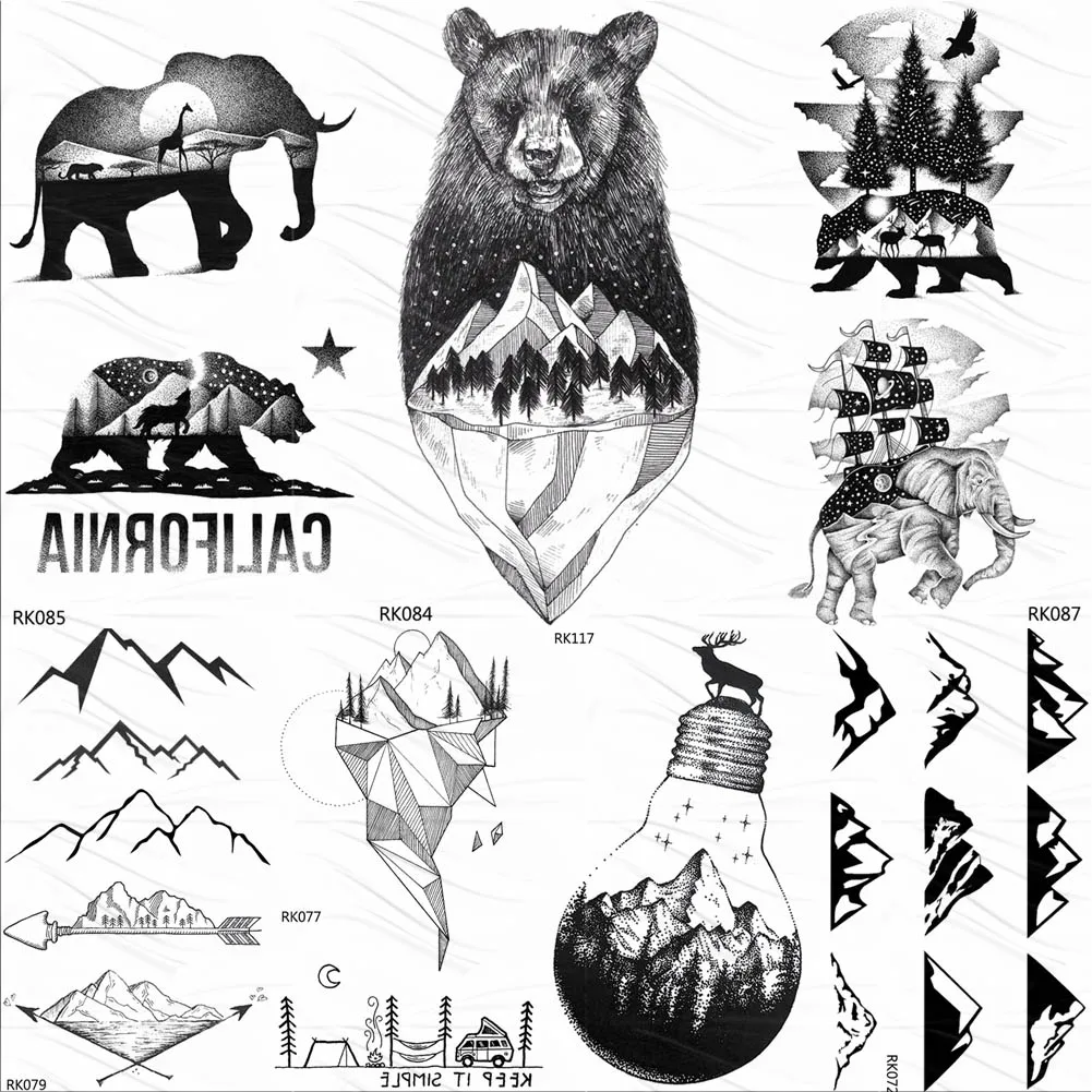 OMMGO Cute Black Mountain Bear Temporary Tattoos Sticker Forest Sailing Ship Custom Tatoo Body Art Arm Fake Tattoo Waterproof
OMMGO Cute Black Mountain Bear Temporary Tattoos Sticker Forest Sailing Ship Custom Tatoo Body Art Arm Fake Tattoo Waterproof