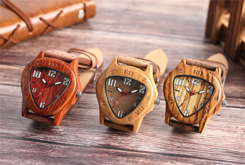 Модные мужские деревянные наручные часы в спортивном стиле треугольник