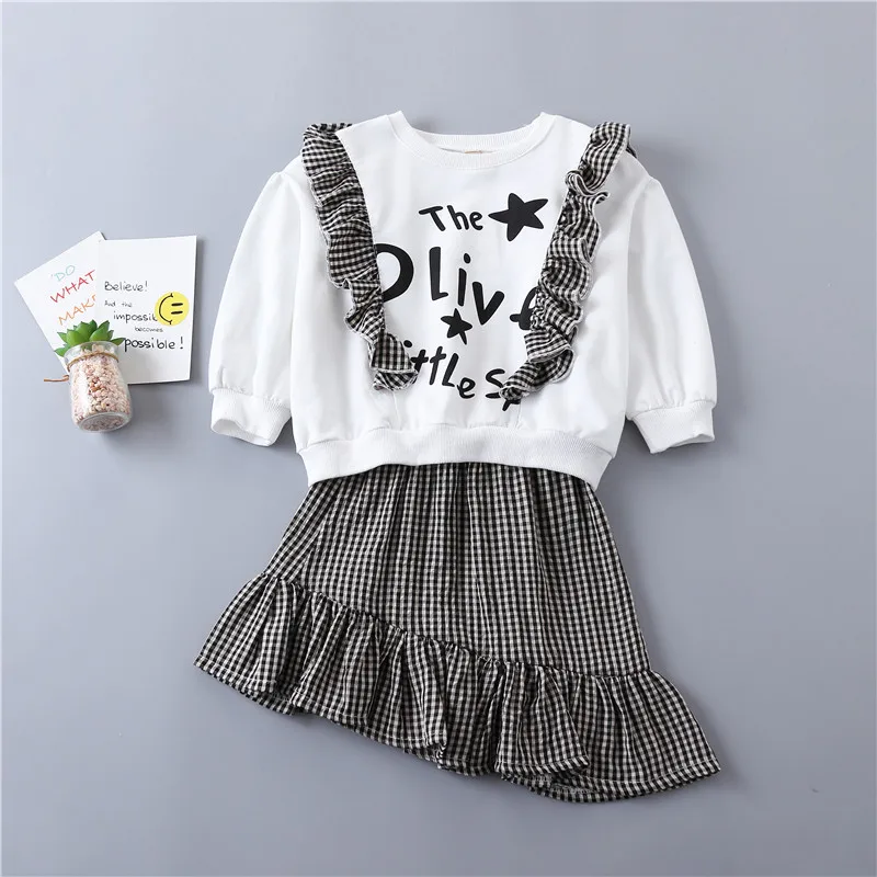 0-6 years High quality girl clothing set 2021 spring new preppy style kid children clothing cotton T-shirt+Irregular plaid skirt
0-6 years High quality girl clothing set 2021 spring new preppy style kid children clothing cotton T-shirt+Irregular plaid skirt