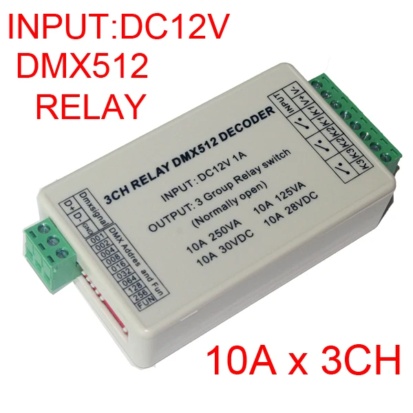 3CH DMX512 relay switch controller 3 channels relay decoder DC12V input,each channel max 10A
3CH DMX512 relay switch controller 3 channels relay decoder DC12V input,each channel max 10A