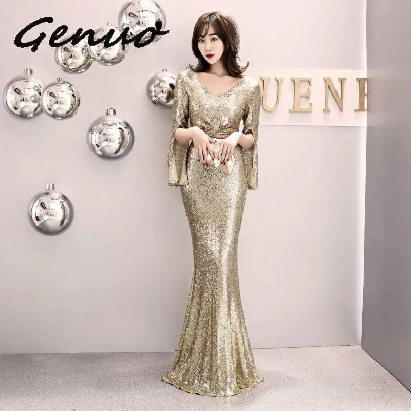 Genuo Elegant Party Dress Women Gold Silver Sequin Evening Party Gown Cloak Sleeves V Neck Belt Sexy Wedding Vestido de fiesta
Genuo Elegant Party Dress Women Gold Silver Sequin Evening Party Gown Cloak Sleeves V Neck Belt Sexy Wedding Vestido de fiesta