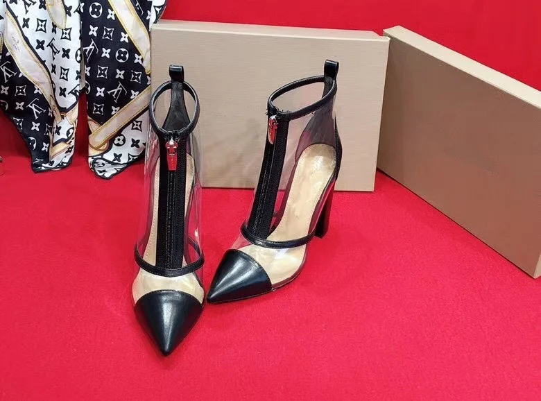 Elegant Concise Square Heel Booties Pointed Toe Zip Clear PVC Chunky Heel Mixed Color Zip Front Comfort Walking Big Size Shoes
Elegant Concise Square Heel Booties Pointed Toe Zip Clear PVC Chunky Heel Mixed Color Zip Front Comfort Walking Big Size Shoes