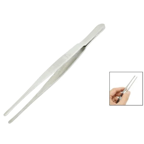 DHDL-5.5" Long Silver Tone Stainless Steel Round Tip Tweezers