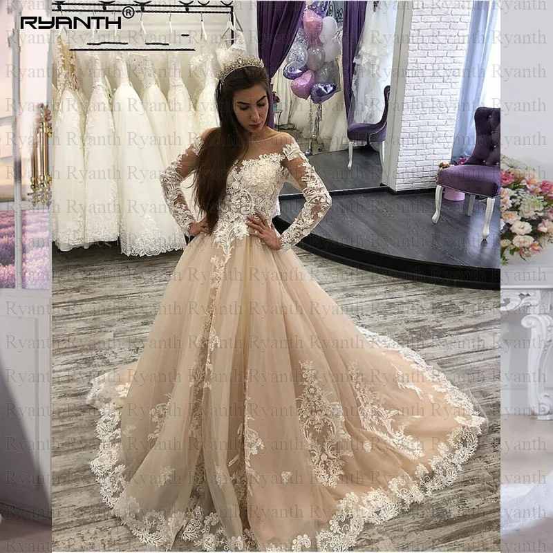 Vestidos de novia 2023 Luxury Champagne Long Sleeves Lace Ball Gown Wedding Dress Custom Made Wedding gowns Robe De Mariage
Vestidos de novia 2023 Luxury Champagne Long Sleeves Lace Ball Gown Wedding Dress Custom Made Wedding gowns Robe De Mariage