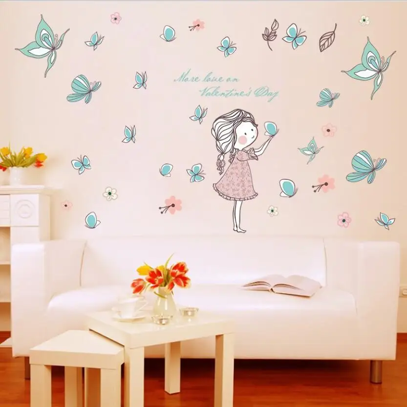 Diy Lovely Baby Girl Bedroom Decor Wall Stickers Cute Cartoon Butterfly Flying Home Children Rooms Naklejki Dekoracyjne XN194 | Дом и сад