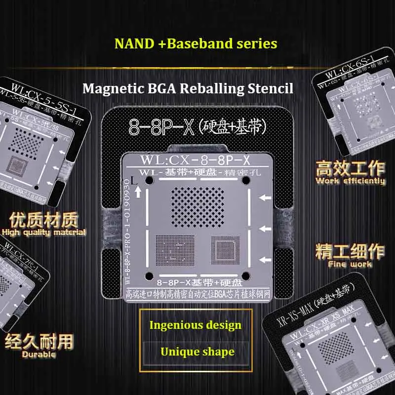 WL Planting Tin Template Soldering Net For iPhone 5/6/7/8/X/XS MAX/11 Pro MAX Hard Disk NAND Baseband IC Chip BGA Stencil
WL Planting Tin Template Soldering Net For iPhone 5/6/7/8/X/XS MAX/11 Pro MAX Hard Disk NAND Baseband IC Chip BGA Stencil