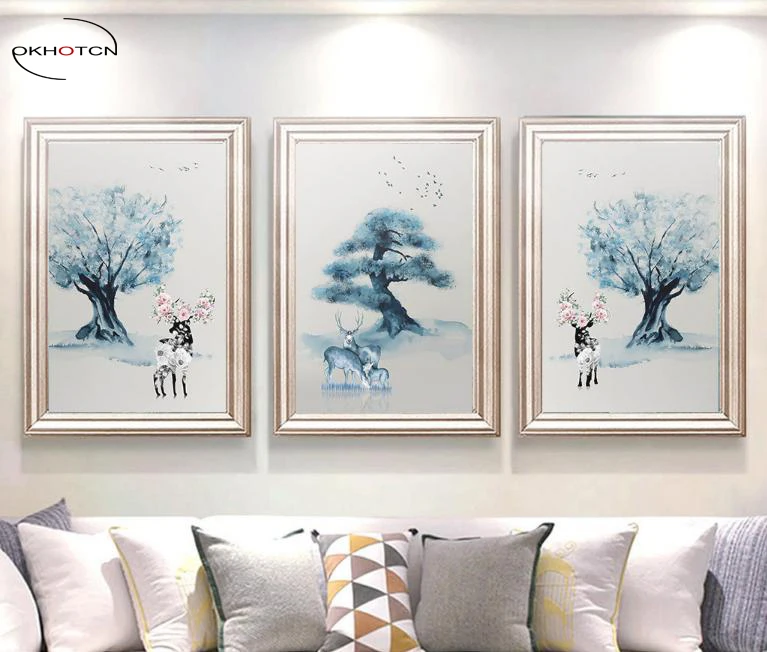 Unframed 3 Pieces/Set Blue Tree Wear Wreath Deer Animal Print Poster Canvas Painting Modern HD Printing Home Decor
Unframed 3 Pieces/Set Blue Tree Wear Wreath Deer Animal Print Poster Canvas Painting Modern HD Printing Home Decor