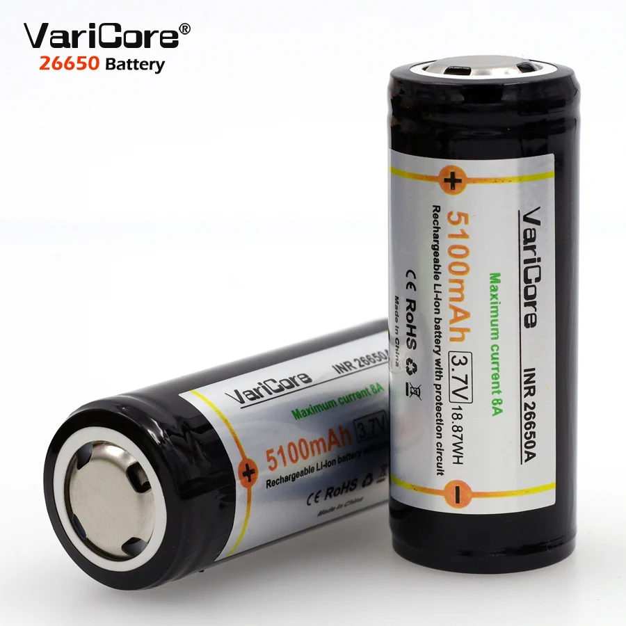 2 шт. VariCore защиты 26650 5100mAh 3 7 V литий ионная Перезаряжаемые Батарея с печатной