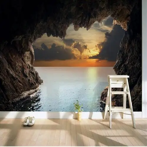 

Modern 3D stereoscopic photo wallpaper living room bedroom TV background wallpaper beautiful seascape cave wall mural wall paper