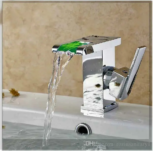 New Waterfall LED Basin Faucet Square Shape Sink Mixer Tap Single Handle Chrome emergi | Канцтовары для офиса и дома